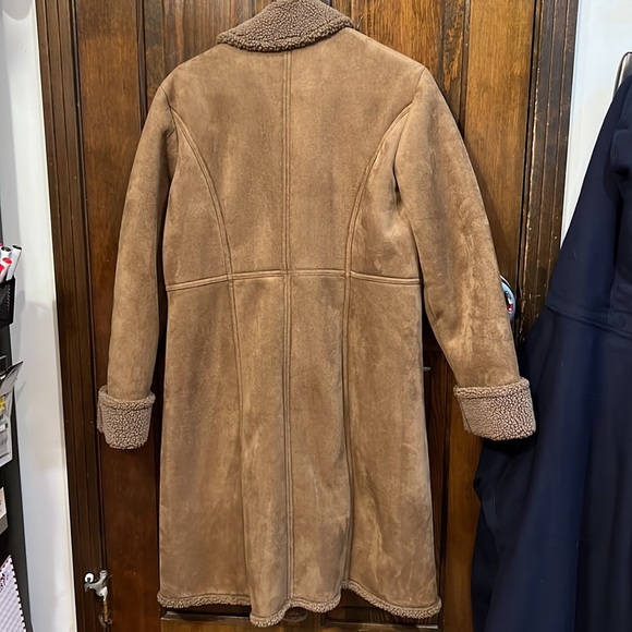 Lands End Sherpa Winter Coat Tan Petite Medium - Picture 3 of 5